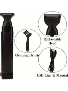 Professional Back Shaver With 2 Shock-Absorbing Elastic Heads, USB Rechargeable Men's Body Hair Trimmer, Long-Handled Back Shaver Designed For Men - Black - View 5