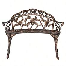 Antique Brass Rose Pattern Aluminum Bench - Lightweight And Weather Resistant For Garden/ Patio, Classic European Design (38.5 Inch/ 98 Cm) - Bronze - View 4