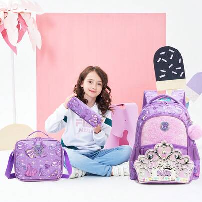 Conjunto de mochila para niñas lindas de 3 piezas, incluye bolso bandolera y estuche para lápices, mochila escolar ligera para estudiantes, adecuada para la temporada de regreso a la escuela