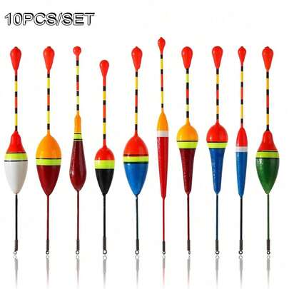 10PCS Colorful Fishing Float Set, Mixed Size High Buoyancy Foam Fishing Bobbers With Long Tail & Spring Loop, High Visibility Fishing Tackle For Lake River Freshwater Fishing, Angler Accessories