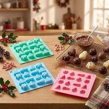 1pc 16-Cavity Creative Tree And Snowman Shaped Chocolate Silicone Mold, 3D Candy, Pudding, Cookie, Ice Cube Mold, Cake Decorating Baking Tool - Multicolor - View 3