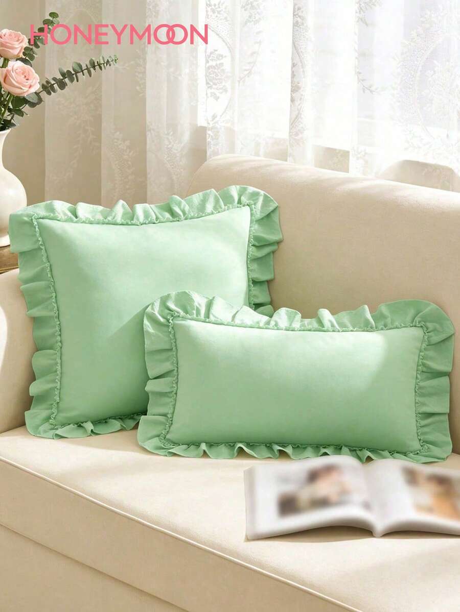 1 buah Sarung Bantal Amplop Berumbai Gaya Prancis Romantis (Isi Bantal Tidak Termasuk), Sarung Bantal Dekoratif Modis untuk Kamar Tidur/Asrama/Sofa/Bangku, Hadiah untuk Orang Tercinta dan Teman, Dapat Dicuci dengan Mesin - Hijau Pastel - View 1
