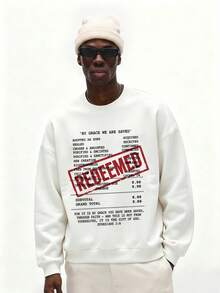 Men's Fashion Creative Design Printed Graphic Sports Casual Commute Versatile Long Sleeve Slim Fit Crew Neck Sweatshirt - White - View 1