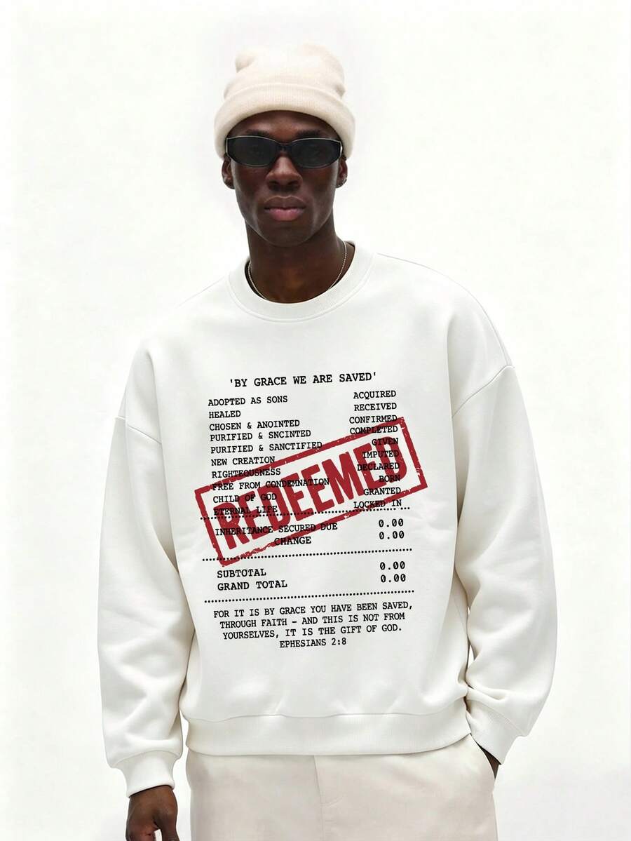 Men's Fashion Creative Design Printed Graphic Sports Casual Commute Versatile Long Sleeve Slim Fit Crew Neck Sweatshirt - White - View 1