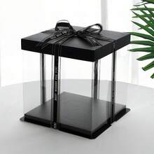 1pc Transparent Gift Box - Artificial Rose Bear Packaging Box - DIY PVC Transparent Gift Box - Wedding And Birthday Decoration (Includes Ribbon) - Black - View 2