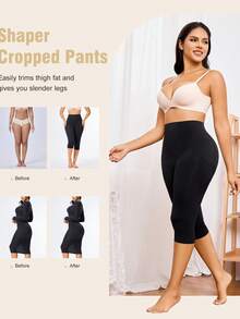 Leggings capri de cintura alta y moldeado de unicolor sin costuras - Negro - Ver 7