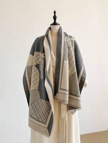 1pc Faux Cashmere Design Horse Pattern Jacquard Warm Scarf For Women, Air Conditioning Room Blanket, Autumn/Winter Outdoor Travel Cold Protection Neck Warm Decorative Scarf Shawl Dual Use, Suitable For Daily Matching, First Choice For Gift Giving - Grey - View 5