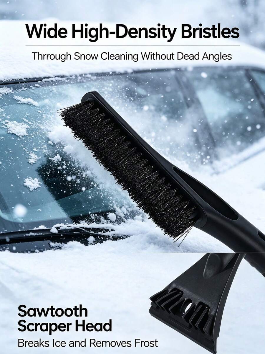 1pc Heavy Duty Winter Practical High-Grade Reinforced ABS-Alloy Composite Material Detachable 2-In-1 Ice Scraper + High-Density Nylon Bristle Brush, Long Handle Car Snow Removal Tool, Suitable For Car Owners, Windshield Defrosting And Snow Removal Accessory - 2-in-1 - View 1