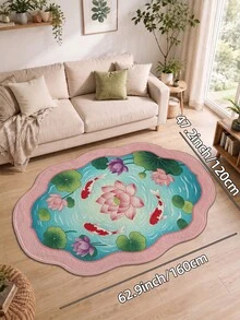 DAJIANG 1PC Lotus & Koi Fish Carpet Area Rug Suitable Bathroom, ,Outdoor, Indoor, Runner Corridor, Bedroom, Living Room, Beside Throw Rugs Machine Washable Rug, Easy Clean Entryway Mat, Anti-Slip Backing Rugs For Bedroom Decor Bathroom Decor Fall Decor - Multicolor - View 13