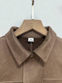 Girls' Urban Fashion Suede Jacket With Scalloped Edge, Metal Button Decor, Back To School Campus Outfit, Autumn/Winter Casual Daily Wear - Brown - View 4