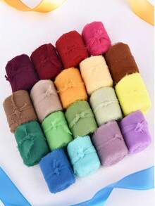2/3 Roll Soft Flowy Frayed Edge Hand-Torn Chiffon Ribbon, Shiny Tassel Edge Woven Tape, Suitable For Wedding Invitation Framing, Bouquet Binding, Gift Box Packaging, Photography Backdrop Props, Valentine's Day, Christmas And Halloween Party Decor - Multiple Styles - View 11