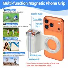 Magnetic Phone Camera Handle, Smartphone Photography Stand With Detachable Remote Control, Selfie/Video Recording Handle, Photography Assistant Handle, Compatible With IPhone And Android, With Shutter Button For Selfie/Vlog/Video (Apple Phone Users Need To Enable Settings > Accessibility > Zoom Function) - White - View 4