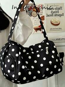 Aksesori Dekorasi Multi-Saku Motif Polkadot, Penyimpanan Multi-Kompartemen Kapasitas Besar dengan Penutup Resleting, Cocok untuk Pelajar, Pekerja Kantoran, Perjalanan Harian, Sekolah, Belanja, Perjalanan, Perjalanan Singkat, Penggunaan Serbaguna - Hitam - View 1