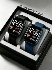 2pcs/Set, Fashionable Cute Children's Square Digital Heart-Shaped Display LED Screen Electronic Watch, Suitable For Students To Wear, Fashion Accessory, Perfect Choice For Back To School, Christmas, Birthday Gifts, Also Suitable For Daily Wear. (Gift Box Not Included) - Multicolor - View 4