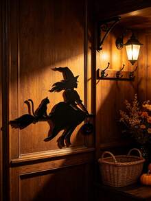 1 Peça Decoração de Parede de Ferro Bruxa Voadora, Bruxa Montada em Vassoura com Silhueta de Gato Preto e Abóbora, Decoração de Jardim, Adequado para Sala de Estar, Lareira, Varanda, Quintal, Jardim, Decoração de Festa de Halloween, Melhor Presente de Decoração para Casa para Amigos/Família - Gato Bruxo - Visão 4
