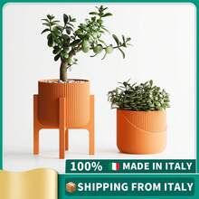 ORIZZONTE Modern Decorative Vase – 3-Piece Set With 2 Vases And 1 Stand In Minimalist Style, For Indoor Plants, Living Room, Desk Or Office, Elegant Design And Dual Personality For Your Home, 100% Made In Italy, Shipping From Italy - Orange - View 2