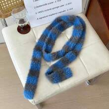 1pc Striped Cute Plush Small Scarf, Spring/Autumn/Winter Fashion Narrow Long Neck Scarf With Ribbon - Faux Mink Scarf - View 8