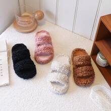 Lamb Wool Slippers Luxury Ins Style New Double Stripe Curly Fur Indoor House Slippers - Khaki - View 5