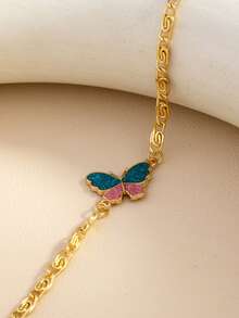 1pc Glitter Quicksand Butterfly Bracelet, Minimalist Fashion Dual-Color Butterfly Pendant Hand Accessory - Gold - View 3