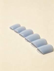 24pcs Short Round Press-On Nails, Solid Light Sky Blue Glossy Minimalist Fake Nails, Enhance Elegant, Suitable For Daily, Dating, Party, With Jelly Glue And Nail File - Baby Blue - View 4
