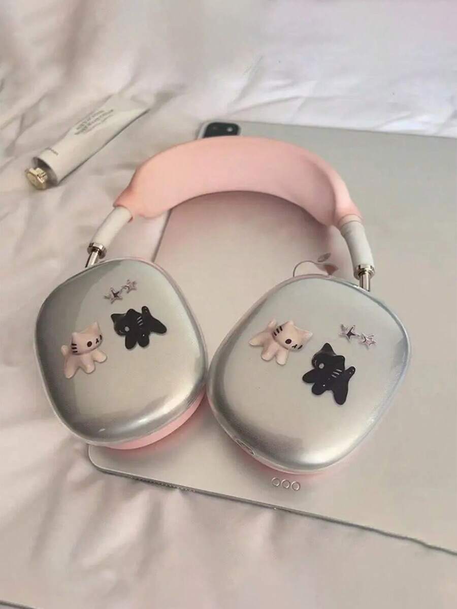 Cute Cat Theme Wireless Bluetooth Earphone Protective Case, Compatible With Apple Max – Soft And Durable, Shockproof; Cartoon Style, Designed For Women, Decorated With Charming Details - Cat Design - View 1