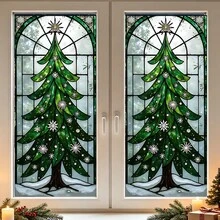 1/3pcs Christmas Window Cling, Static Cling Removable, Stained Glass Style Christmas Tree Bauble Poinsettia Decals For Glass Window, Door, Christmas Window Decor - Christmas Frosted Sticker - View 8
