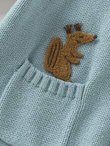mini bala Boys Fluffy Animal Pattern Cardigan Soft Color‑Block Raglan Sleeve Knit Top For Autumn Winter - Gray Blue - View 7