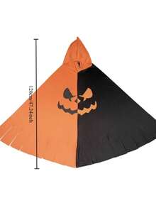 1pc Black & Orange Colorblock Hooded Cape With Pumpkin Print, Halloween Party Theme, Suitable For Carnival And Various Cosplay Props - Multicolor - View 6