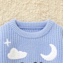 Infant Knitted Embroidered Crew Neck Pullover Sweater, Unisex Baby Comfortable Soft Versatile Outdoor Wear Knit Cardigan Long Sleeve Top - Blue - View 7