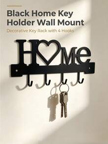 1pc Home Love Shaped Key Holder Wall-Mounted Entryway Organizer With Hooks, Wall-Mounted Storage Rack, Includes Screws, Requires Drilling, Suitable For Home Decor, Living Room Decor And Housewarming Gift - Multicolor - View 9