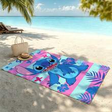 Disney Handuk Pantai Kartun Stitch & Angel, Handuk Mandi Mikrofiber Cepat Kering dengan Motif Bunga Digital Merah Muda, Handuk Besar untuk Berenang dan Pantai - MultiWarna - View 6
