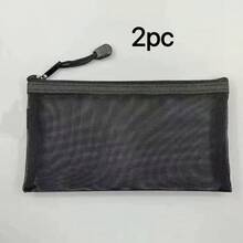 1/2 piezas Estuche para lápices de malla de nailon de gran capacidad en color negro, bolsa de almacenamiento para estudiantes, bolsa con cremallera para documentos y artículos de papelería - Talla única para todos - Ver 7