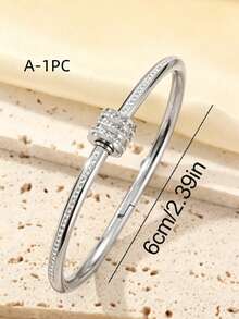 5pcs/1pc Minimalist Fashion Mother Of Pearl Four-Leaf Clover Roman Numeral Bracelet Set, Stackable Luxury Bracelets, Suitable For Back To School, Party, Banquet, Daily Wear, Commuting, Valentine's Day Gift - Silver - View 9