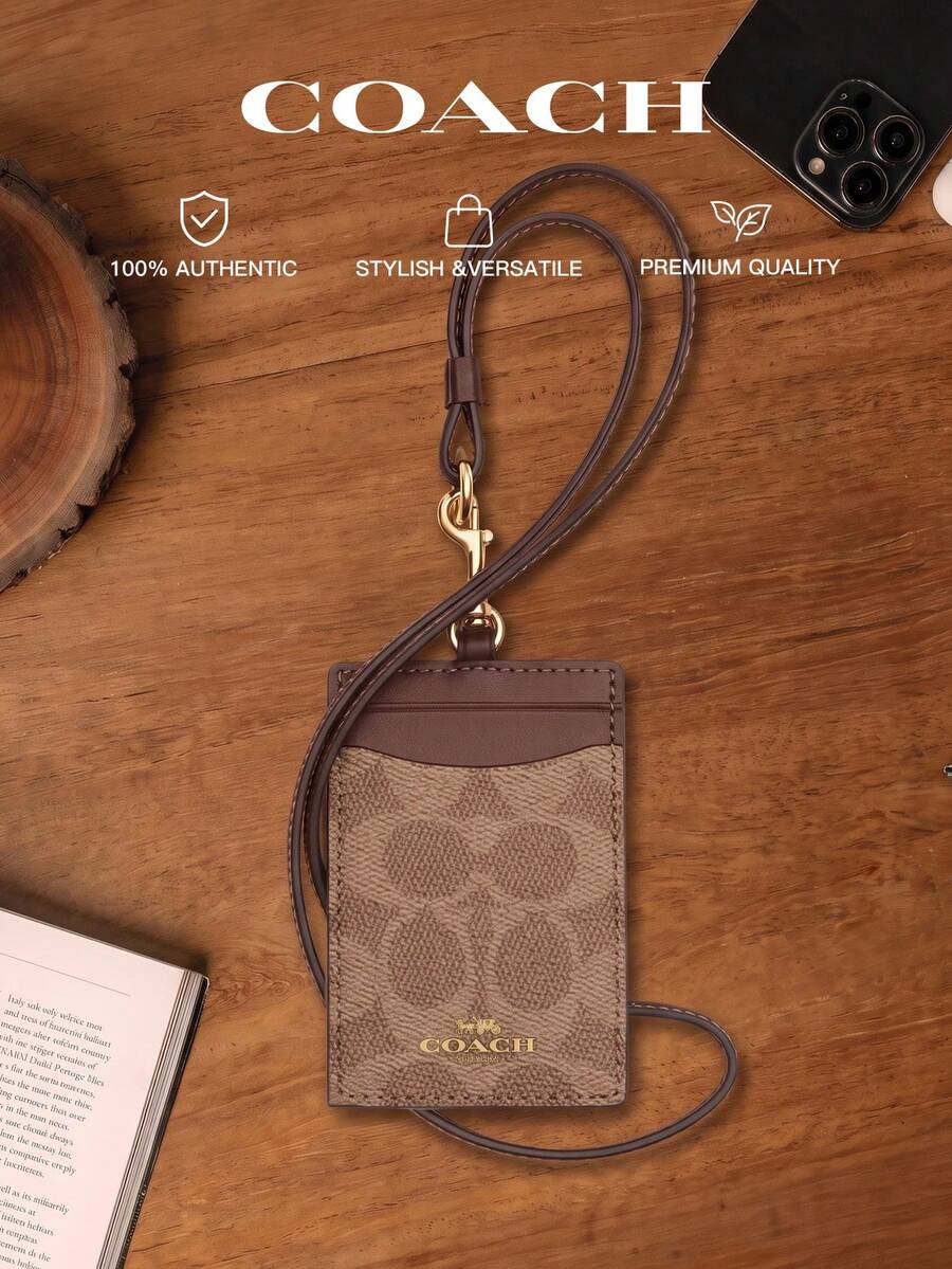 Coach ID Lanyard Badge Holder Vertical ID Card Holder Ultra-Thin Card Case For Office School Travel - Brown - View 1