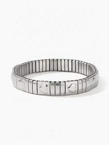 Vandermere 1pc Heart-Shaped Elastic Stainless Steel Bracelet, Suitable For Women's Daily Wear - Heart - View 4