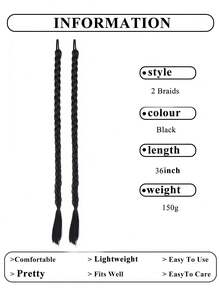 2pcs Extra Long Braided Ponytail Hair Extensions, Includes Hairband, Natural Soft, Suitable For Women Daily Wear, 36 Inch, Black - Black - View 4