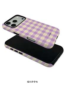 GIIPPA 1pc Cream Yellow Base With Light Purple Plaid Pattern Design, Phone 17 Pro Max Phone Case, Compatible With Phone 16 Pro Max, 15 Pro Max, 14 Pro Max, Korean-Style High-End Fashionable And Fun Phone Case, Compatible With 11/12/13/14/15/16 Pro Max Plus, Elegant Design Suitable For Men And Women, Perfect Gift For Girlfriend On Christmas, Valentine's Day, Easter, Wedding Season And Birthday! - Mauve Purple - View 4