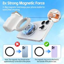 Magnetic Phone Camera Handle, Smartphone Photography Stand With Detachable Remote Control, Selfie/Video Recording Handle, Photography Assistant Handle, Compatible With IPhone And Android, With Shutter Button For Selfie/Vlog/Video (Apple Phone Users Need To Enable Settings > Accessibility > Zoom Function) - White - View 9