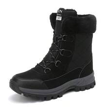 Men's Wear-Resistant Thickened Warm Outdoor Snow Boots, Comfortable Solid Color High-Top Hiking & Mountaineering Boots - Black - View 2