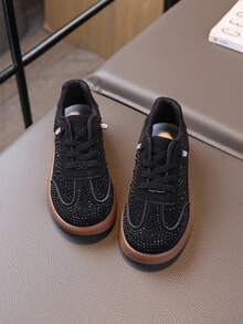 1 Pair Kids' 2026 Spring/Summer New Rhinestone Low-Top Casual Training Sneakers - Black - View 4