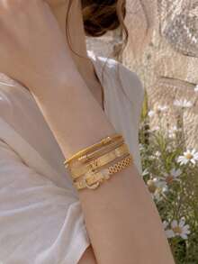 Camhanno Women's 3-Piece Gold Bracelet Set, Roman Numeral Belt Buckle, Zirconia Twisted Rope Stackable Bracelets, Fashion Daily Wrist Jewelry Accessories - Multicolor - View 4