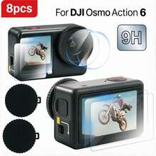 8pcs Set Compatible With DJI Osmo Action 6/5pro, Including Front Screen Protector + Rear Main Screen Protector + Lens Protector + Lens Cap, High Hardness, Anti-Scratch, Anti-Fingerprint, Precision Molded, Perfect Fit Without Warping, Sensitive Touch - View 2