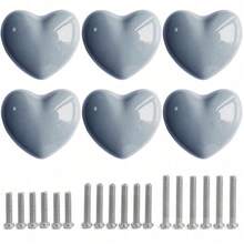 Ceramic Drawer Knobs Heart Shape Colorful Heart Cabinet Dresser Pulls Handles With 3 Sized Screws, Kitchen Furniture Knobs For Closet Cupboard Wardrobe (Mixed Color, 10 Pack) - Grey - View 1
