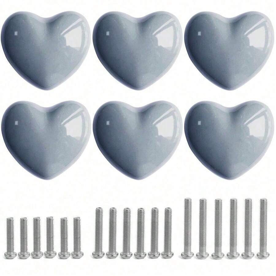 Ceramic Drawer Knobs Heart Shape Colorful Heart Cabinet Dresser Pulls Handles With 3 Sized Screws, Kitchen Furniture Knobs For Closet Cupboard Wardrobe (Mixed Color, 10 Pack) - Grey - View 1