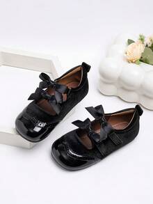 Girls' Versatile School Style Bow Flat Shoes, Suitable For Autumn/Winter - Black - View 2