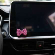 Full Rhinestone Pink Bow Car Decorative Sticker, Shiny Rhinestone Car Interior Decor, Delicate Small Pendant For Girls, Navigation Screen & Center Console Decoration - Rhinestone Bow - View 1