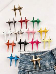 1 Set Adjustable Star-Shaped Button Waist Tightener, No-Sew No-Tool Removable Decorative Waist Buckle Set, Suitable For Loose Jeans, Pants, Skirts, Cuff Denim Button Pins - Multi-color - View 4