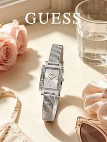 Guess Women's Square Analog Quartz Watch, Champagne Sunray Dial, Crystal-Embellished Bezel, Gold-Tone Chain Bracelet, W1275L2 - Gold - View 18