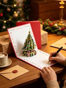 15/9/3pcs/Set Christmas Popup Card, 3D Christmas Tree Greeting Card, Happy New Year Gift With Notecard And Envelope, Christmas Decoration, Christmas Party Favor, Quirky Stuff, Handmade Paper Cut Card, Handmade Cartoon Card - One Size Fits All - View 3
