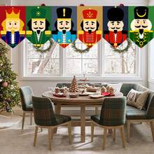 Christmas Curtain Banner , Christmas Snowman And Elk,Elf,Nutcracker & Red Buffalo Plaid Christmas Pattern Triangle Flags, Holiday Home Party Window Wall Decor, Holiday Atmosphere Props,Party Props, Party Favors,Christmas Decorations - Multicolor-a - View 5